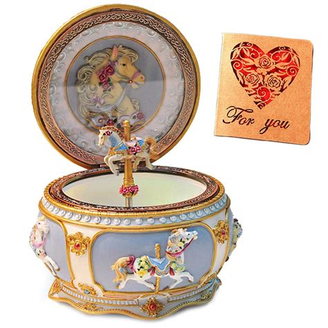 sankyo metal carousel horse music box|Sankyo Carousel Hinged Musical Trinket Box LED Light .